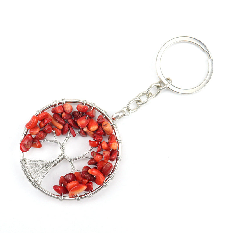 Wholesale Natural Crushed Stone Crystal Tree Root Tree of Life Pendant Keychain